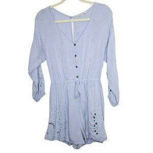 American Eagle Outfitters Womens Long Sleeve Light Blue Romper Size S Viscose Fa